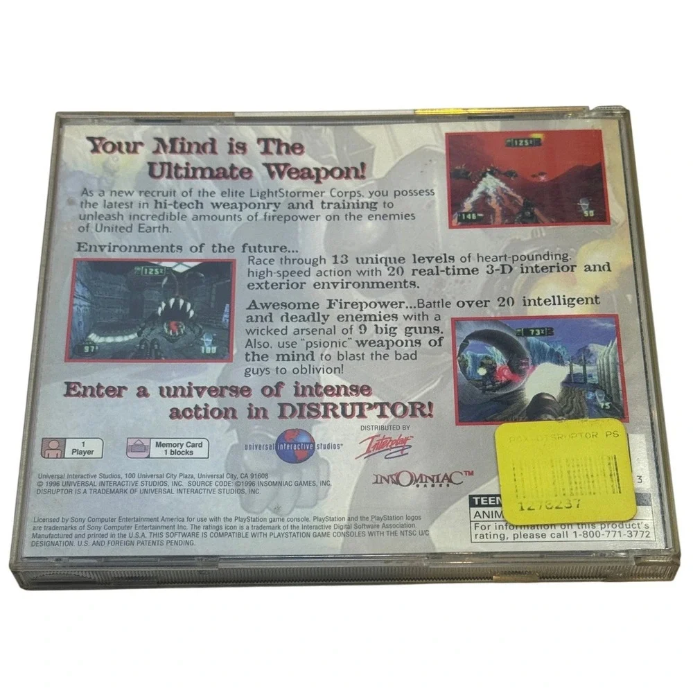 Disruptor PlayStation 1 PS1 1996 Universal Interactive Studios SLUS-00224